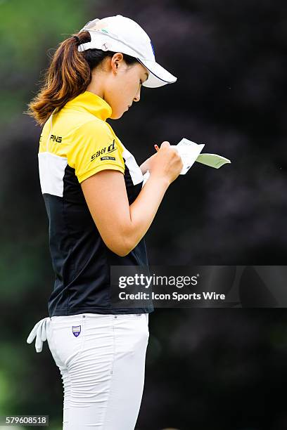 In Gee Chun checking her score card during the first round of the 2015 U.S. Women's Open at Lancaster Country Club in Lancaster, PA.