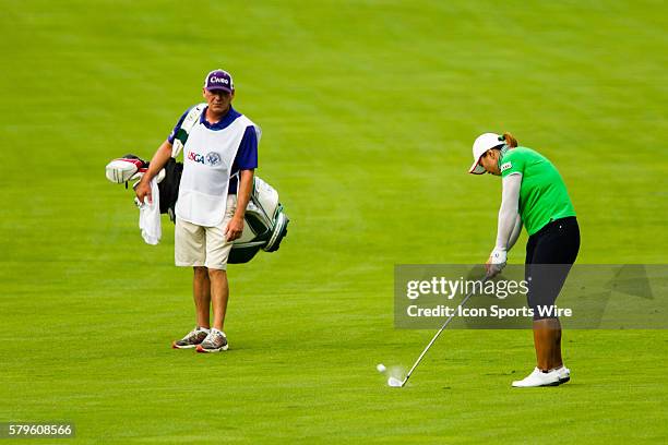 Amy Yang hits an approach shot from the fairway during the first round of the 2015 U.S. Women's Open at Lancaster Country Club in Lancaster, PA.