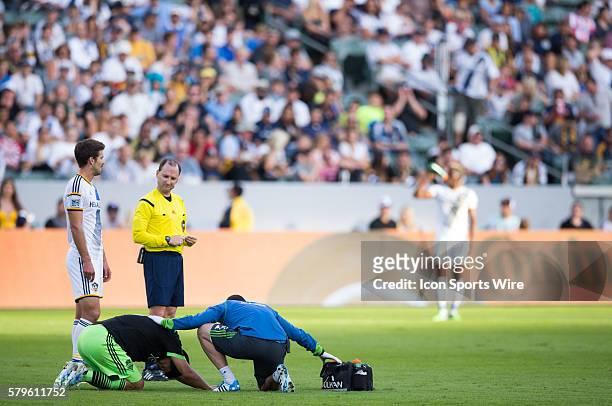 November 23, 2014 - Seattle Sounders FC midfielder Gonzalo Pineda reacts after being injured during the Western Conference Finals game between...
