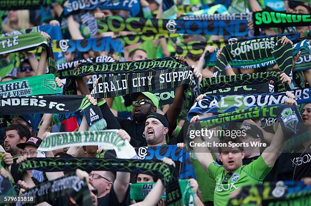 November 23, 2014 - Seattle Sounders fans cheer during the Western Conference Finals game between Seattle Sounders FC and Los Angeles Galaxy at...