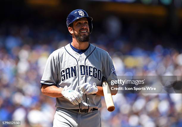 San Diego Padres Starting pitcher James Shields [6104] looks stunned after being struck out at bat during the Major League Baseball Opening Day game...