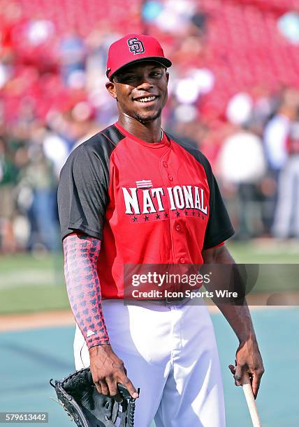 San Diego Padre Justin Upton at the MLB All Star Workout Day at Great American Ballpark in Cincinnati, Ohio.