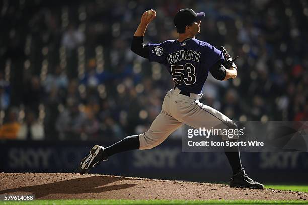 Colorado Rockies Pitcher Christian Friedrich [8442] pitches during a game between the Colorado Rockies and Milwaukee Brewers at Miller Park in...
