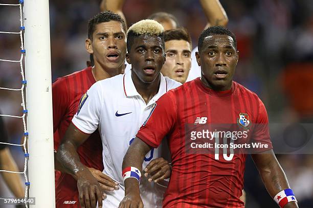 Gyasi Zardes is defended by Luis Tejeda and Valentin Pimentel . The United States Men's National Team played the Panama Men's National Team at...