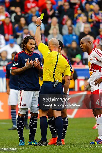 Referee Allen Chapman yellow cards New England Revolution's Jermaine Jones . The New England Revolution defeated the New York Red Bulls 2-1 in the...