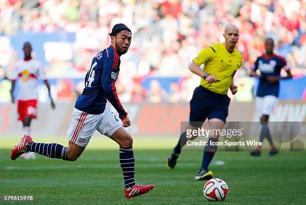 New England Revolution's Lee Nguyen cruises through midfield. The New England Revolution defeated the New York Red Bulls 2-1 in the first leg of the...