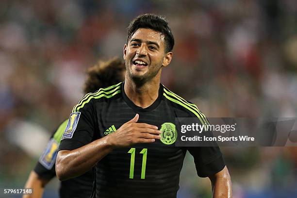 Carlos Vela celebrates his goal. The Mexico Men's National Team played the Trinidad & Tobago Men's National Team at Bank of America Stadium in...