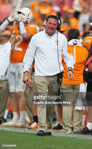 Butch Jones Tennessee Volunteers Head Coach during game action in the Outback Bowl between the Northwestern Wildcats and the Tennessee Volunteers at...