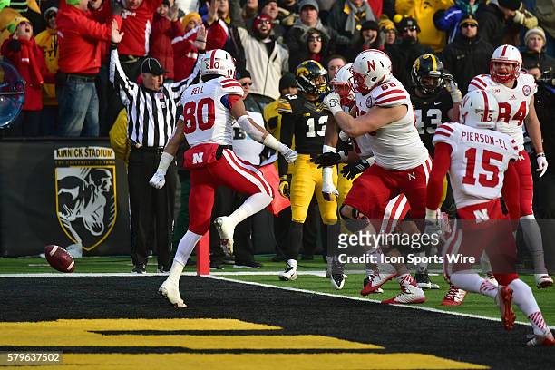 Nebraska wide receiver Kenny Bell scored on a 9-yard touchdown pass in overtime to give Nebraska the win during a Big Ten Conference football came...