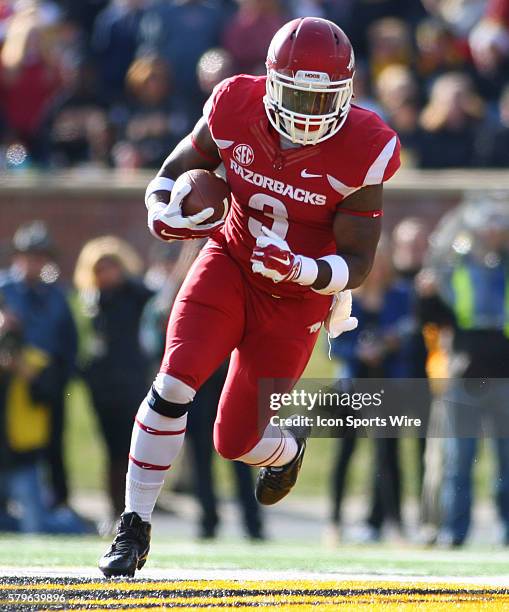 Arkansas Razorbacks running back Alex Collins in action Friday, Nov. 28 at Memorial Stadium at Faurot Field, in Columbia, Missouri. Missouri beat...