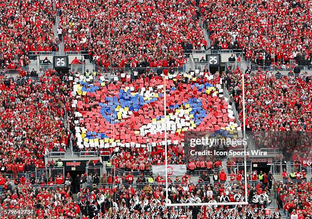 The Ohio State Buckeye fans in the student section display a new emoji of