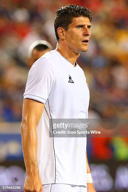 Fiorentina forward Mario Gomez during the first half of the International Champions Cup Game between the Paris St. Germain and AC Fiorentina played...