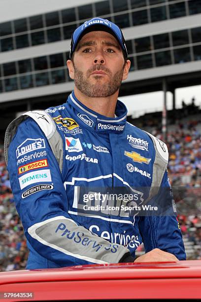 Jimmie Johnson, driver of the Lowes Pro Services Chevy, during pre-race ceremonies before the running of the NASCAR Sprint Cup Series Duck Commander...