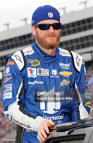 Dale Earnhardt Jr., driver of the Nationwide Chevyl, during pre-race ceremonies before the running of the NASCAR Sprint Cup Series Duck Commander 500...