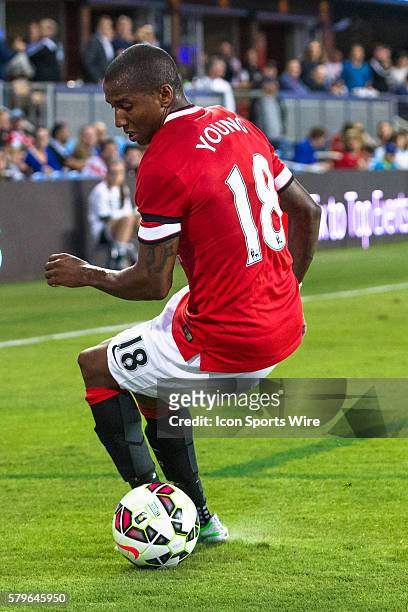 Manchester United midfielder Ashley Young gets possession during the International Champions Cup soccer game between the San Jose Earthquakes and...