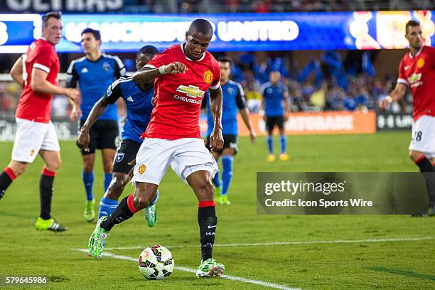 Manchester United midfielder Ashley Young gets possession in the area to clear the ball, during the International Champions Cup soccer game between...