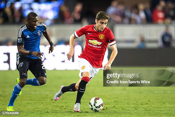 Manchester United midfielder Andreas Pereira drives down the pitch during the International Champions Cup soccer game between the San Jose...