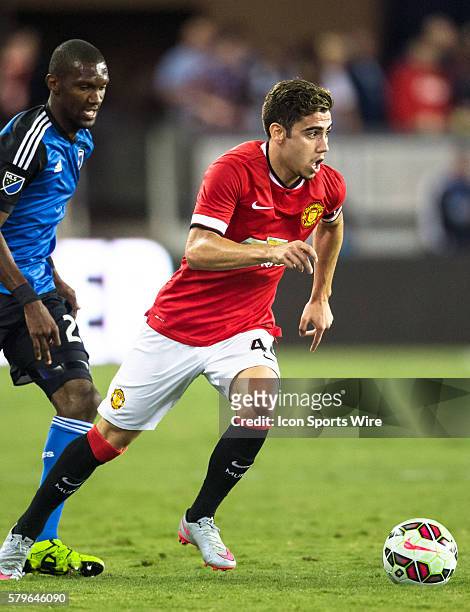 Manchester United midfielder Andreas Pereira drives down the pitch during the International Champions Cup soccer game between the San Jose...