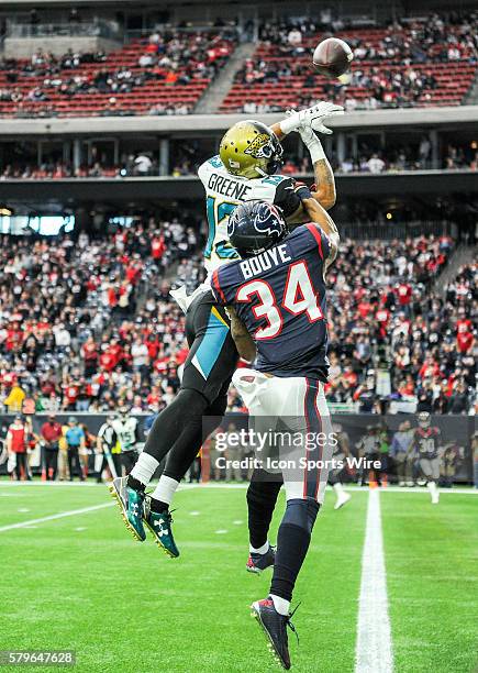 Houston Texans Cornerback A.J. Bouye breaks up a pass intended for Jacksonville Jaguars Wide Receiver Rashad Greene during the Jaguars at Texans game...