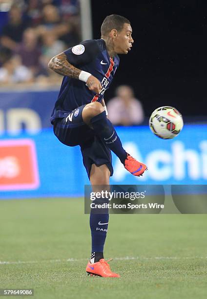 Gregory Van Der Wiel of Paris Saint Germain during a 2015 International Champions Cup match against Fiorentina at Red Bull Arena in Harrison, New...