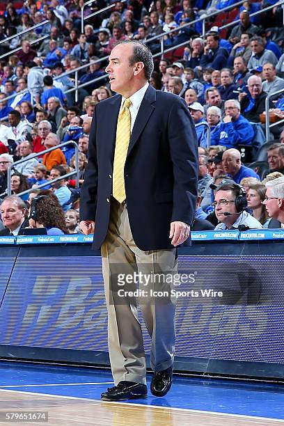 George Washington Colonials head coach Mike Lonergan during the first half of the game between the Seton Hall Pirates and the George Washington...