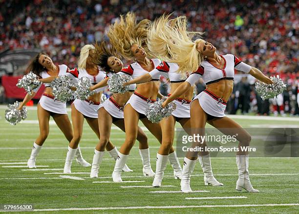 Atlanta Falcons cheerleaders perform in first half action of the Arizona Cardinals at Atlanta Falcons game at the Georgia Dome in Atlanta Georgia.