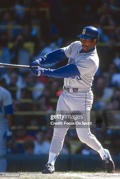 Ken Griffey Sr of the Seattle Mariners bats against the Chicago White Sox during a Major League Baseball game circa 1991 at Comiskey Park in Chicago,...