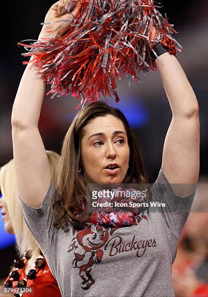 Buckeye fan shows her spirit during the Big Ten Championship Game between the University of Wisconsin Badgers and the Ohio State Buckeyes at Lucas...