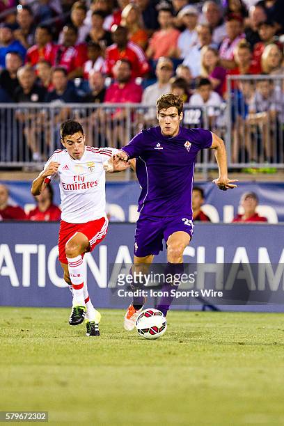 Fiorentina defender Marcos Alonso during the first half of the International Champions Cup featuring SL Benfica versus Fiorentina at Rentschler Field...