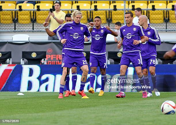 April 18, 2015; Orlando City FC midfielder/defender Brek Shea warming up before the game between the Columbus Crew SC and the Orlando City FC held at...