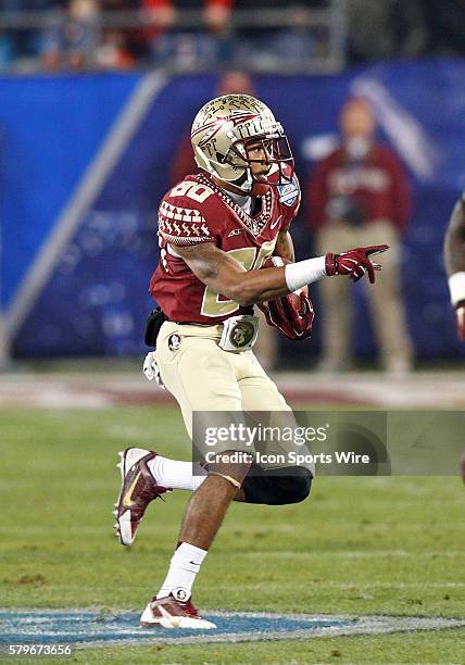Florida State Seminoles wide receiver Rashad Greene points to a defender after a completion in the first half at Bank of America Stadium in...