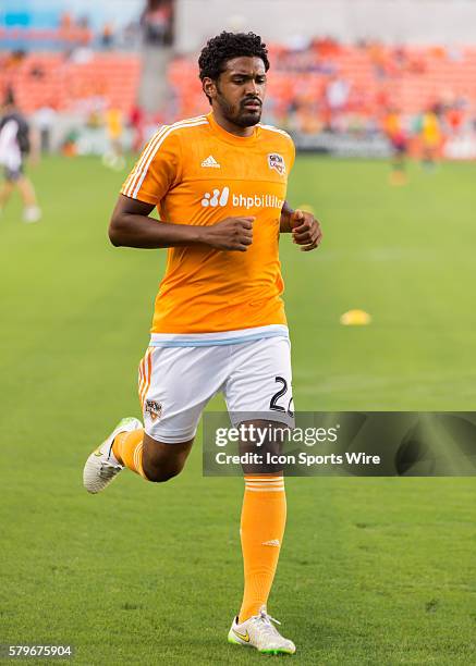 Houston Dynamo defender Sheanon Williams during the MLS match between the LA Galaxy and Houston Dynamo at BBVA Compass Stadium in Houston, TX.