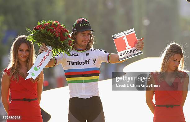 Peter Sagan of Slovakia and Tinkoff celebrates as he is awarded the Green Jersey following stage twenty one of the 2016 Le Tour de France, from...