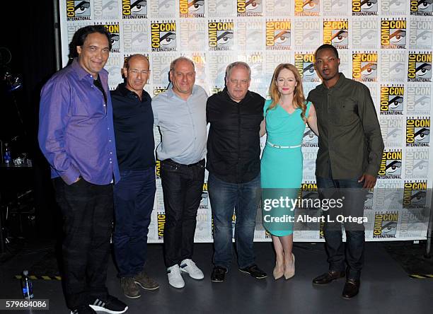 Actor Jimmy Smits, writer Howard Gordon, writer/producer Evan Katz, producer/director Manny Coto and actors Miranda Otto and Corey Hawkins attend the...