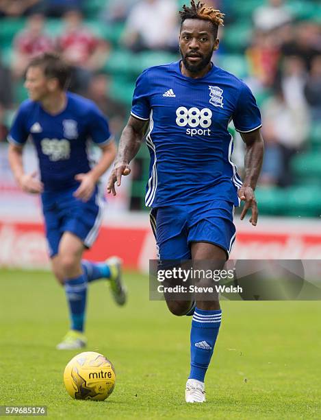 Jacques Maghoma in action for Birmingham City during the Pre-Season Friendly between Hibernian and Birmingham City at Easter Road on July 24, 2016 in...