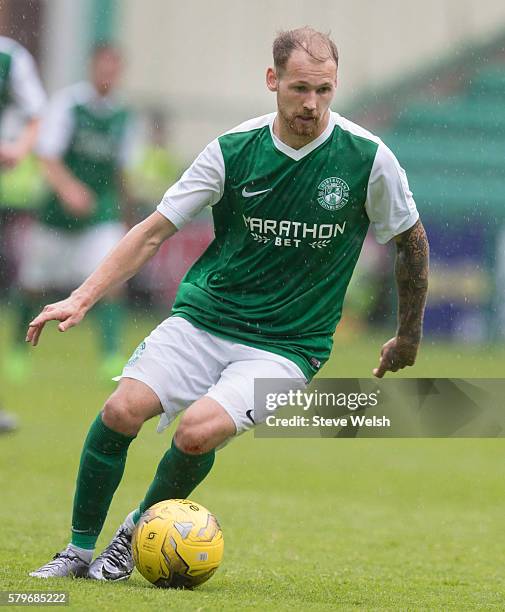 Martin Boyle in action for Hibernian during the Pre-Season Friendly between Hibernian and Birmingham City at Easter Road on July 24, 2016 in...