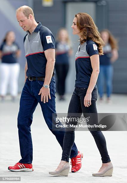 Catherine, Duchess of Cambridge and Prince William, Duke of Cambridge visit Land Rover BAR during the America's Cup World Series on July 24, 2016 in...