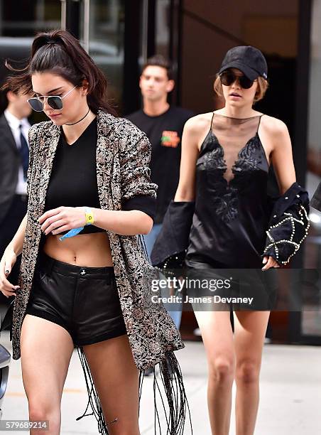 Kendall Jenner and Gigi Hadid seen on the streets of Manhattan on July 24, 2016 in New York City.