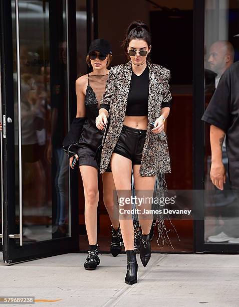 Gigi Hadid and Kendall Jenner seen on the streets of Manhattan on July 24, 2016 in New York City.