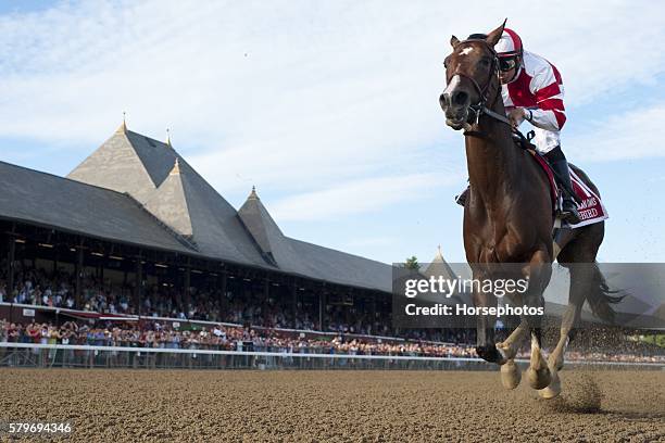 Songbird, with Mike Smith up, wins the Grade I Coaching Club American Oaks on July 24, 2016 at Saratoga Race Course in Saratoga Springs, New York.