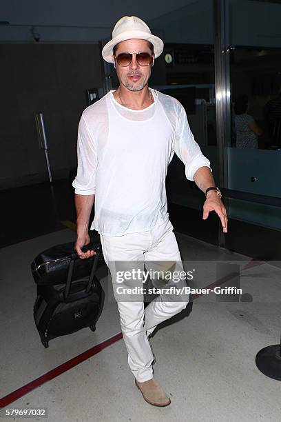 Brad Pitt is seen at LAX on July 24, 2016 in Los Angeles, California.