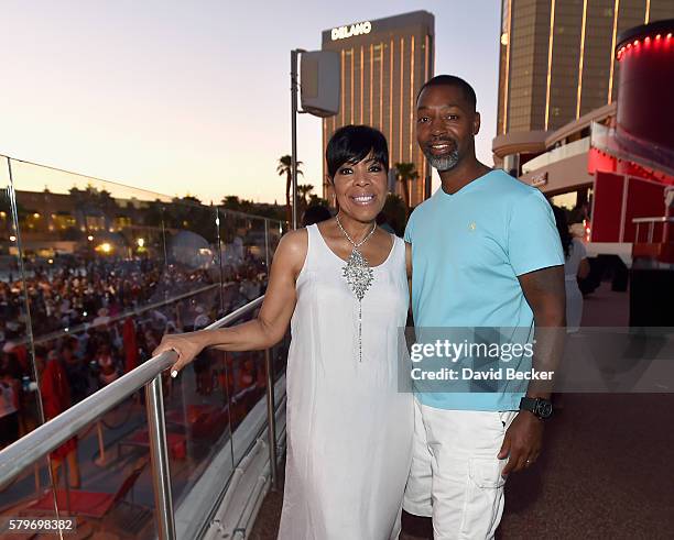 Radio personality Shirley Strawberry and Ernesto Williams attend the Neighborhood Awards Beach Party at the Mandalay Bay Beach at the Mandalay Bay...