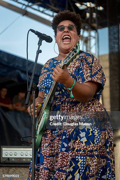 Brittany Howard of the Alabama Shakes performs on the Fort Stage during the Newport Folk Festival at Fort Adams State Park on July 24, 2016 in...