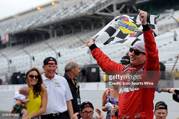 July 2015 | Kyle Busch Skittles Toyota Camry celebrates a victory at the NASCAR Sprint Cup 22nd Annual Crown Royal Presents the Jeff Kyle 400 at The...