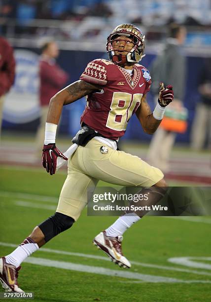 Florida State Seminoles wide receiver Rashad Greene warms up before the ACC Championship game at Bank of America in Charlotte,NC.