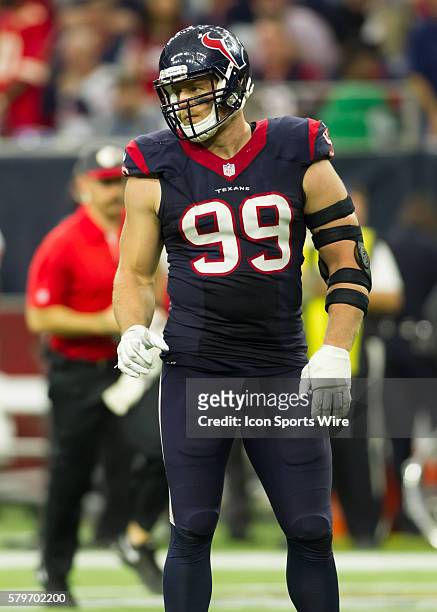 Houston Texans defensive end J.J. Watt during the NFL Wild Card game between the Kansas City Chiefs and Houston Texans at NRG Stadium in Houston, TX.