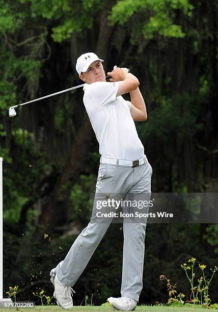 Jordan Spieth during the final round of the RBC Heritage Presented by Boeing golf tournament at Harbour Town Golf Links in Hilton Head Island, SC.