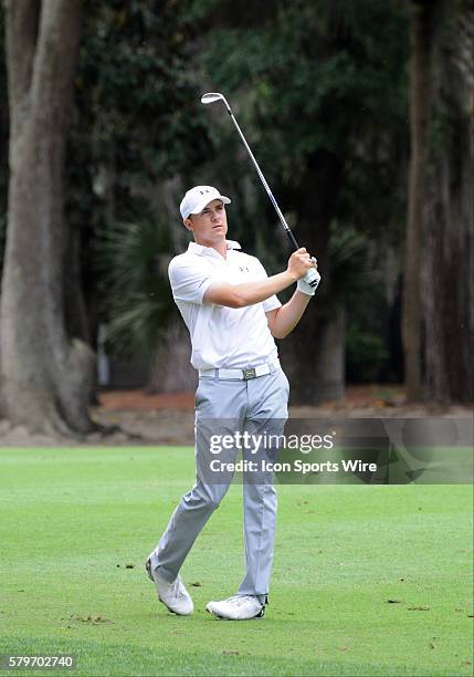 Jordan Spieth during the final round of the RBC Heritage Presented by Boeing golf tournament at Harbour Town Golf Links in Hilton Head Island, SC.