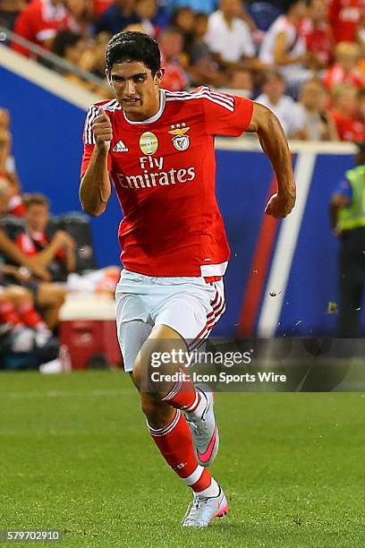 Benfica defender Lisandro Lopez during the first half of the game between the New York Red Bulls and SL Benfica played at Red Bull Arena in...