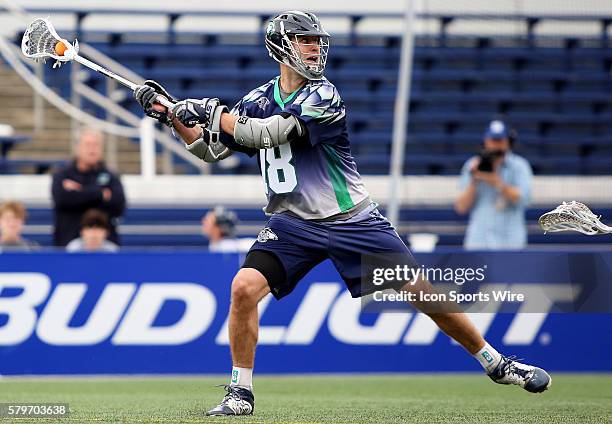 Chesapeake Bayhawks midfielder Ben Hunt in action during an MLL lacrosse match between the Florida Launch and the Chesapeake Bayhawks at Navy-Marine...